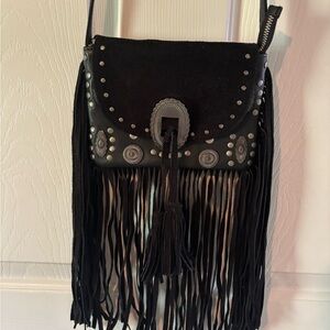 Idyllwind Black Crossbody Bag with Fringe and Studs